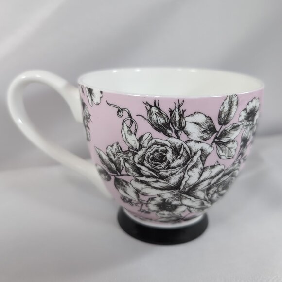 Portobello by Inspire Floral Mug Rose Pink Border Butterfly Black 2 Set Pedestal - Picture 3 of 13